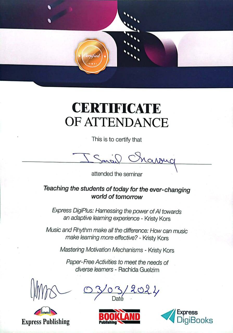 Teaching Students for Tomorrow Seminar Certificate